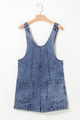 Dusk Blue Sleeveless U Neck Patched Pocket Denim Romper Jumpsuits & Rompers JT's Designer Fashion