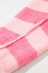Pink Checkered Colorblock Striped High Low Loose Sweater Sweaters JT's Designer Fashion