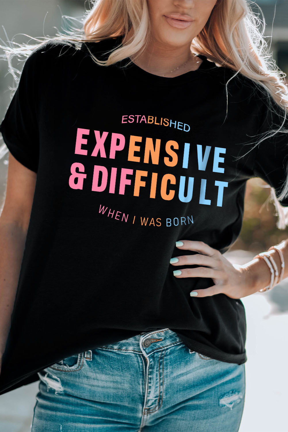 Black EXPENSIVE&DIFFICULT Graphic Tee Graphic Tees JT's Designer Fashion