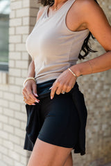 Black Wide Waistband Ruched Skort Casual Shorts JT's Designer Fashion