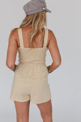 Beige Buttons Smocked Sleeveless Romper Bottoms JT's Designer Fashion