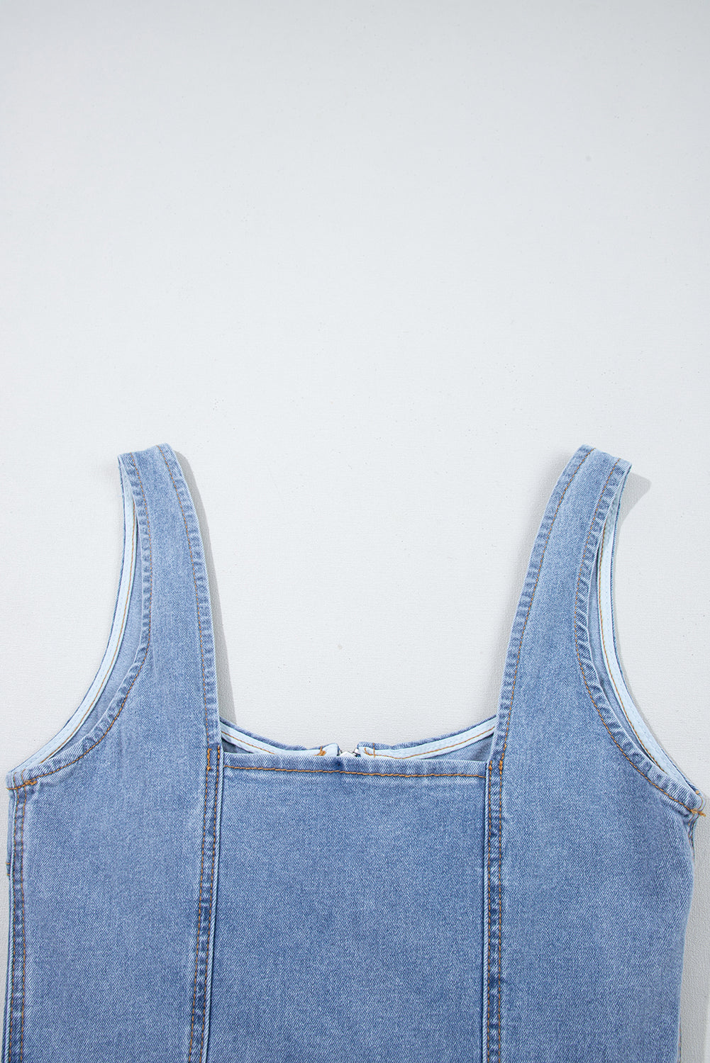 Beau Blue Seamed Zipper Square Neck Sleeveless Denim Mini Dress Mini Dresses JT's Designer Fashion