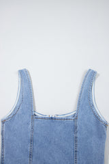 Beau Blue Seamed Zipper Square Neck Sleeveless Denim Mini Dress Mini Dresses JT's Designer Fashion