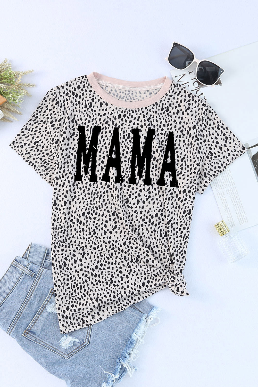 Apricot Leopard MAMA Graphic Crew Neck T Shirt Graphic Tees JT's Designer Fashion