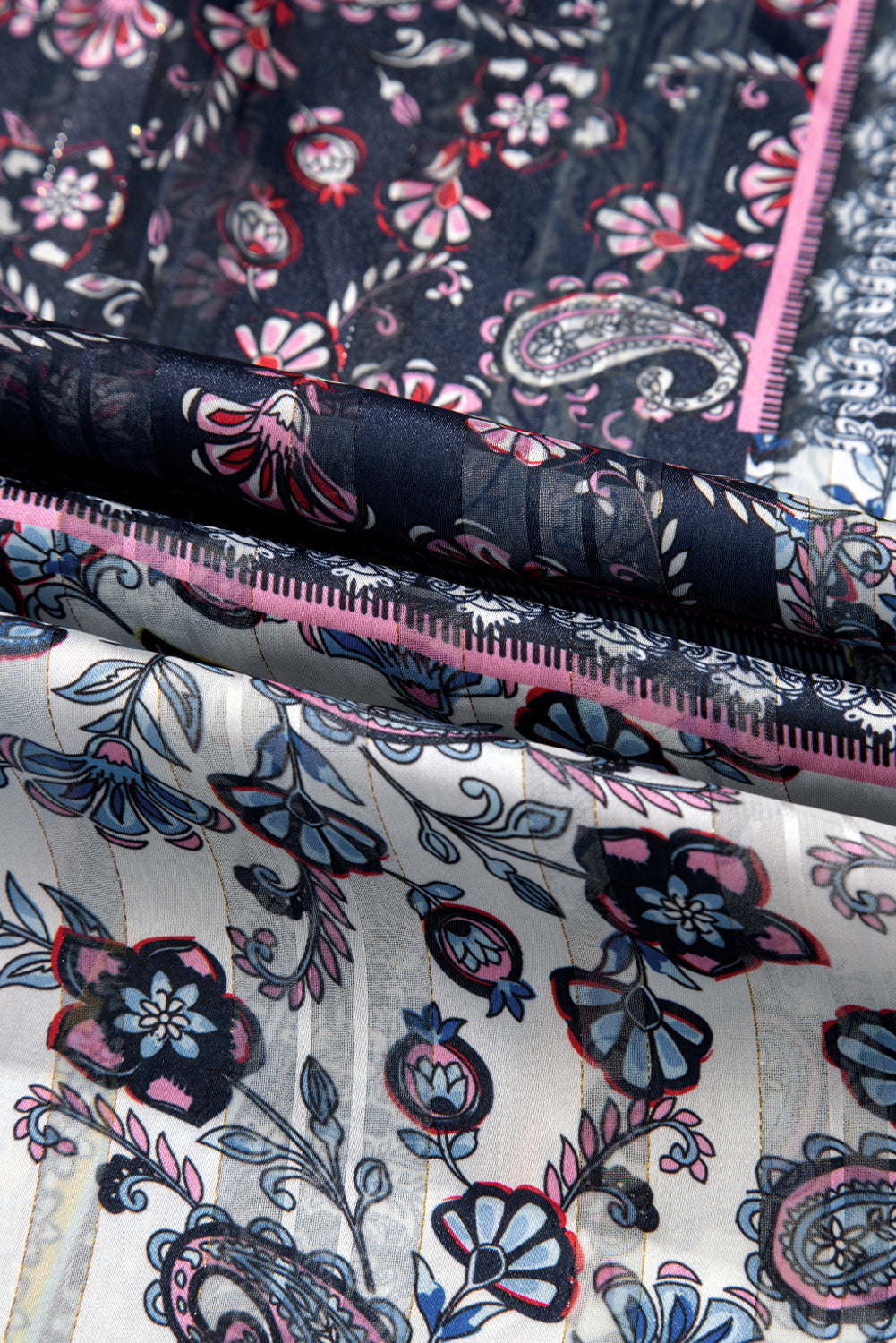 Blue Retro Floral Print Long Loose Open Front Kimono Kimonos JT's Designer Fashion