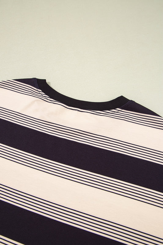 Black Stripe Short Sleeve T Shirt and High Waist Pocketed Shorts Set Short Sets JT's Designer Fashion