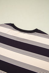 Black Stripe Short Sleeve T Shirt and High Waist Pocketed Shorts Set Short Sets JT's Designer Fashion