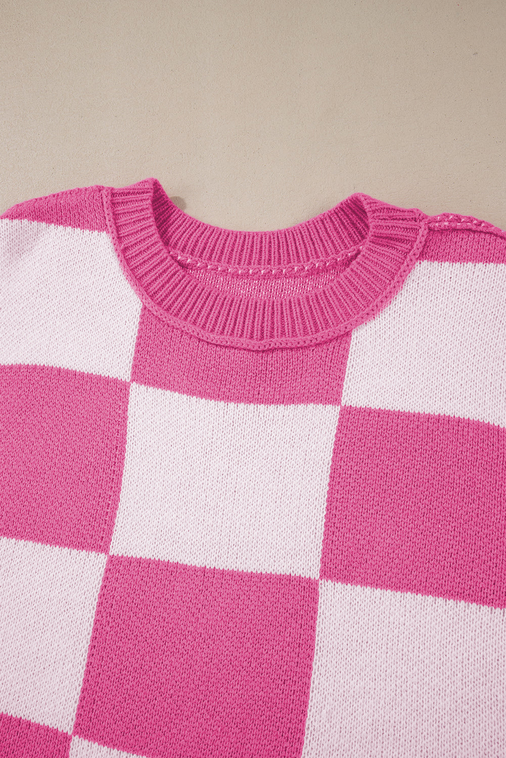 Rose Checkered Bishop Sleeve Sweater Sweaters JT's Designer Fashion
