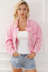 Pink Rivet Studded Pocketed Denim Jacket Denim Jackets JT's Designer Fashion