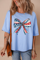 Myosotis July 4th Stars and Striped Bow Print Oversize Tee Graphic Tees JT's Designer Fashion