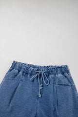 Ashleigh Blue Drawstring High Waist Casual Denim Shorts with Pockets Denim Shorts JT's Designer Fashion