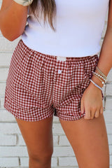 Red Gingham Printed High Waist Shorts Casual Shorts JT's Designer Fashion