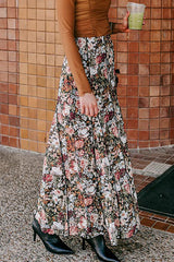 Brown Floral Print High Waist Maxi Skirt Skirts & Petticoat JT's Designer Fashion