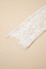 Beige Lace Sleeve Patchwork Faux Two-piece Fuzzy Sweater Sweaters JT's Designer Fashion
