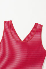 Red Stripe Criss Cross Side Slits Slim Fit Sleeveless Midi Dress Midi Dresses JT's Designer Fashion