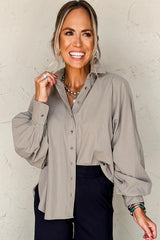 High Solid Color Balloon Sleeve Side Slits Loose Fit Shirt Blouses & Shirts JT's Designer Fashion