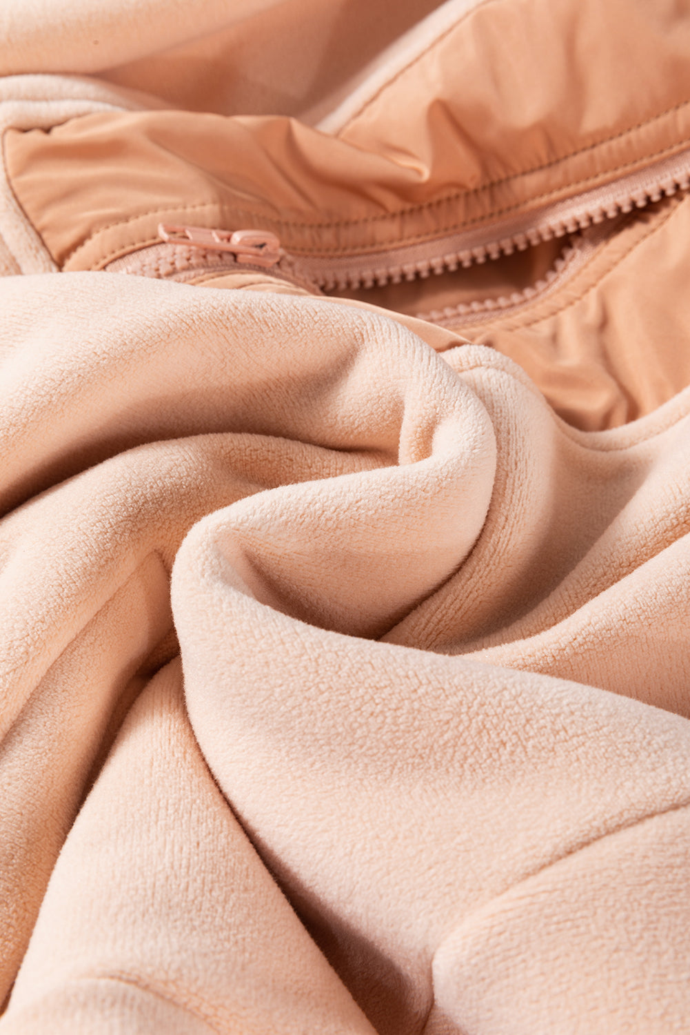 Light French Beige Colorblock Patchwork Half Zip Oversized Sherpa Hoodie Sweatshirts & Hoodies JT's Designer Fashion