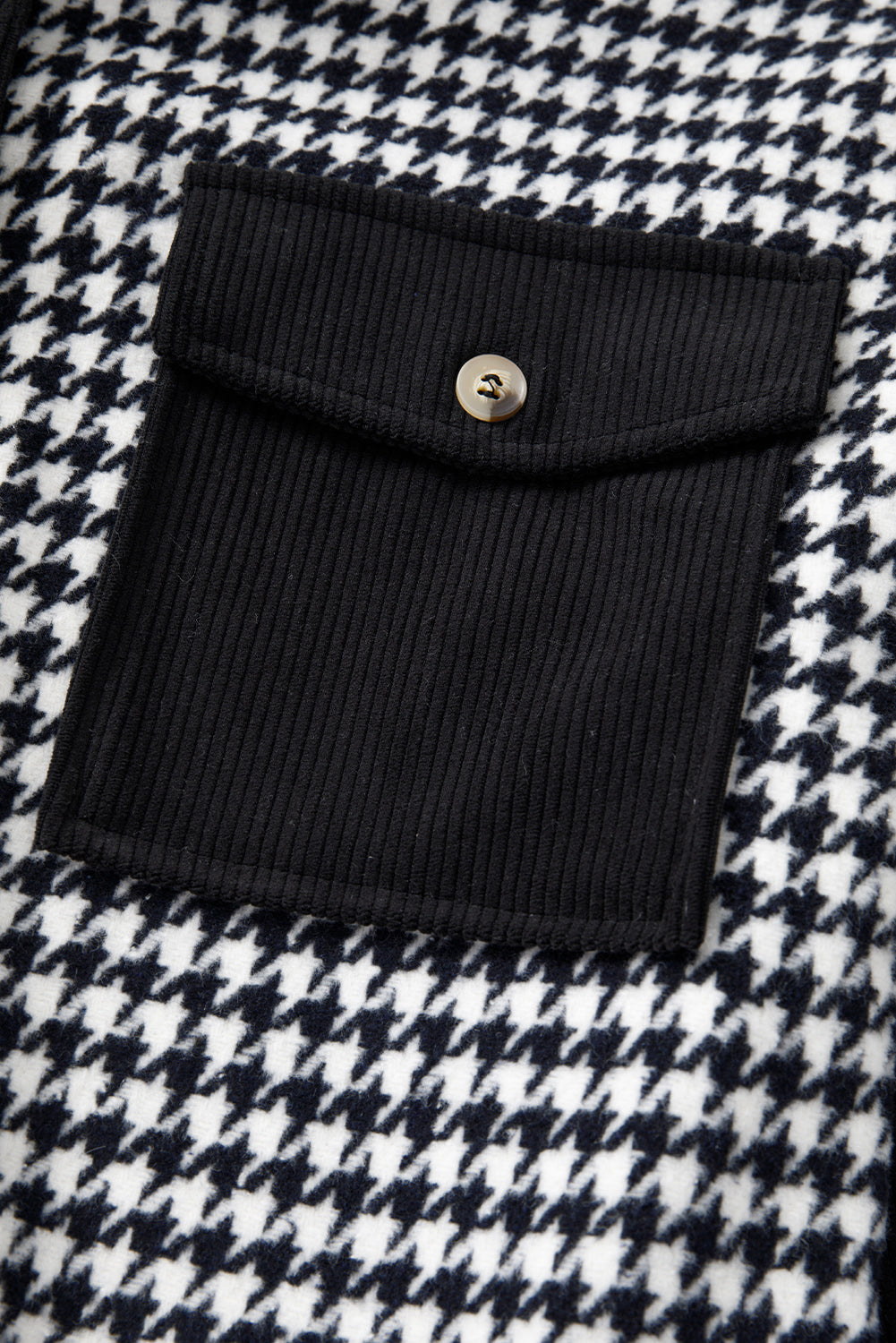 Black Houndstooth Corduroy Patchwork Flap Pocket Shacket Jackets JT's Designer Fashion