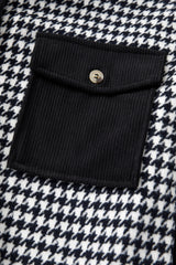 Black Houndstooth Corduroy Patchwork Flap Pocket Shacket Jackets JT's Designer Fashion