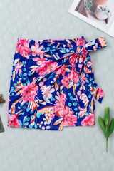 Blue Floral Print Lace-up High Waist Bodycon Mini Skirt Skirts & Petticoat JT's Designer Fashion