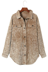 Khaki Vintage Distressed Mineral Wash Oversized Shacket Jackets JT's Designer Fashion