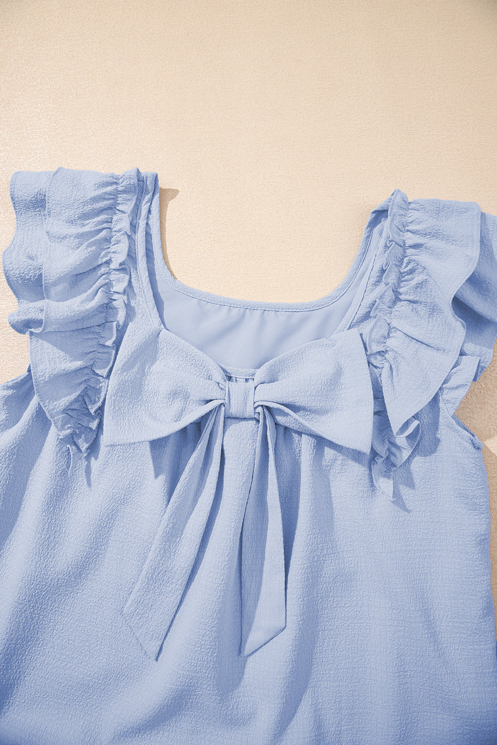 Beau Blue Textured Flutter Sleeve Square Neck Bow Back Mini Dress Mini Dresses JT's Designer Fashion