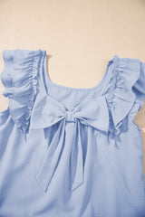Beau Blue Textured Flutter Sleeve Square Neck Bow Back Mini Dress Mini Dresses JT's Designer Fashion