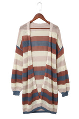 Blue Striped Color Block Hollowed Knit Cardigan Sweaters & Cardigans JT's Designer Fashion