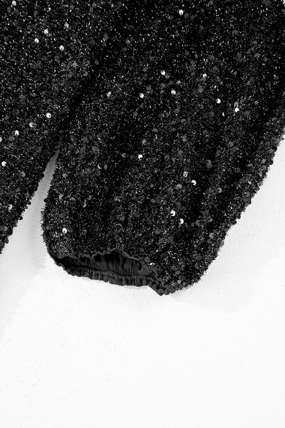 Color black Plus Size Bubble Sleeve V Neck Sequin Dress Plus Size Mini Dresses JT's Designer Fashion