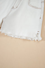 White Raw Hem High Waist Denim Shorts Denim Shorts JT's Designer Fashion