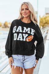 Black GAME DAY Graphic Varsity Pullover Sweatshirt Sweatshirts & Hoodies JT's Designer Fashion