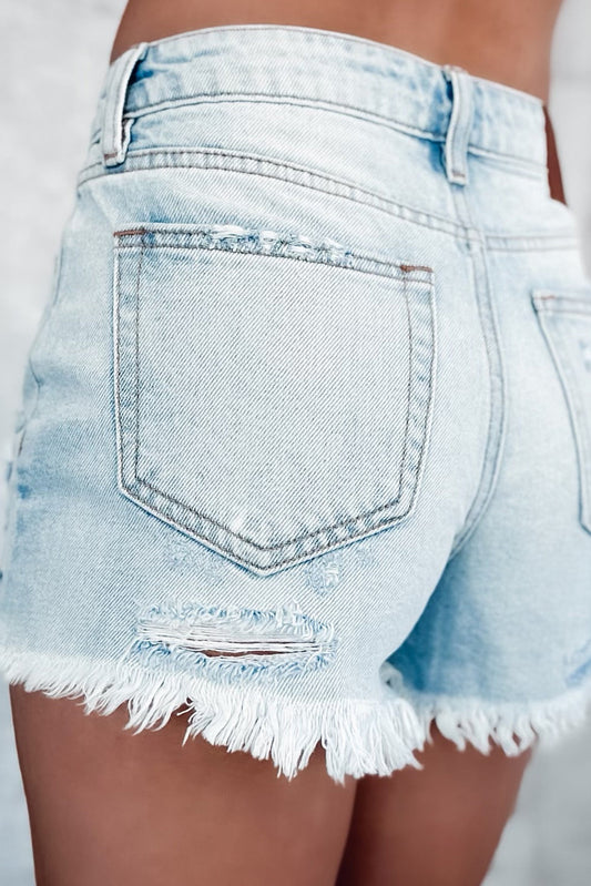 Light Blue Light Wash Raw Hem Frayed Straight Leg Denim Shorts Bottoms JT's Designer Fashion