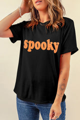 Black Halloween Spooky Crew Neck Casual Graphic Tee Graphic Tees JT's Designer Fashion