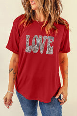 Red Sequined LOVE Letter Valentines T-shirt Graphic Tees JT's Designer Fashion