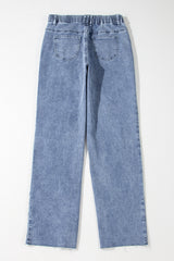 Dusk Blue Foiled Star Patchwork Straight Leg Loose Jeans Jeans JT's Designer Fashion