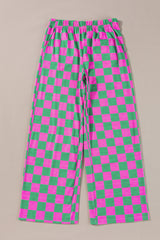 Green 2-Tone Checked Print High Waist Wide Leg Pants Pants & Culotte JT's Designer Fashion