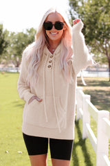 Apricot Waffle Knit Buttons Hooded Sweater with Pocket Sweaters & Cardigans JT's Designer Fashion