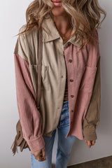 Mineral Red Color Block Chest Pockets Buttoned Corduroy Shacket Jackets JT's Designer Fashion