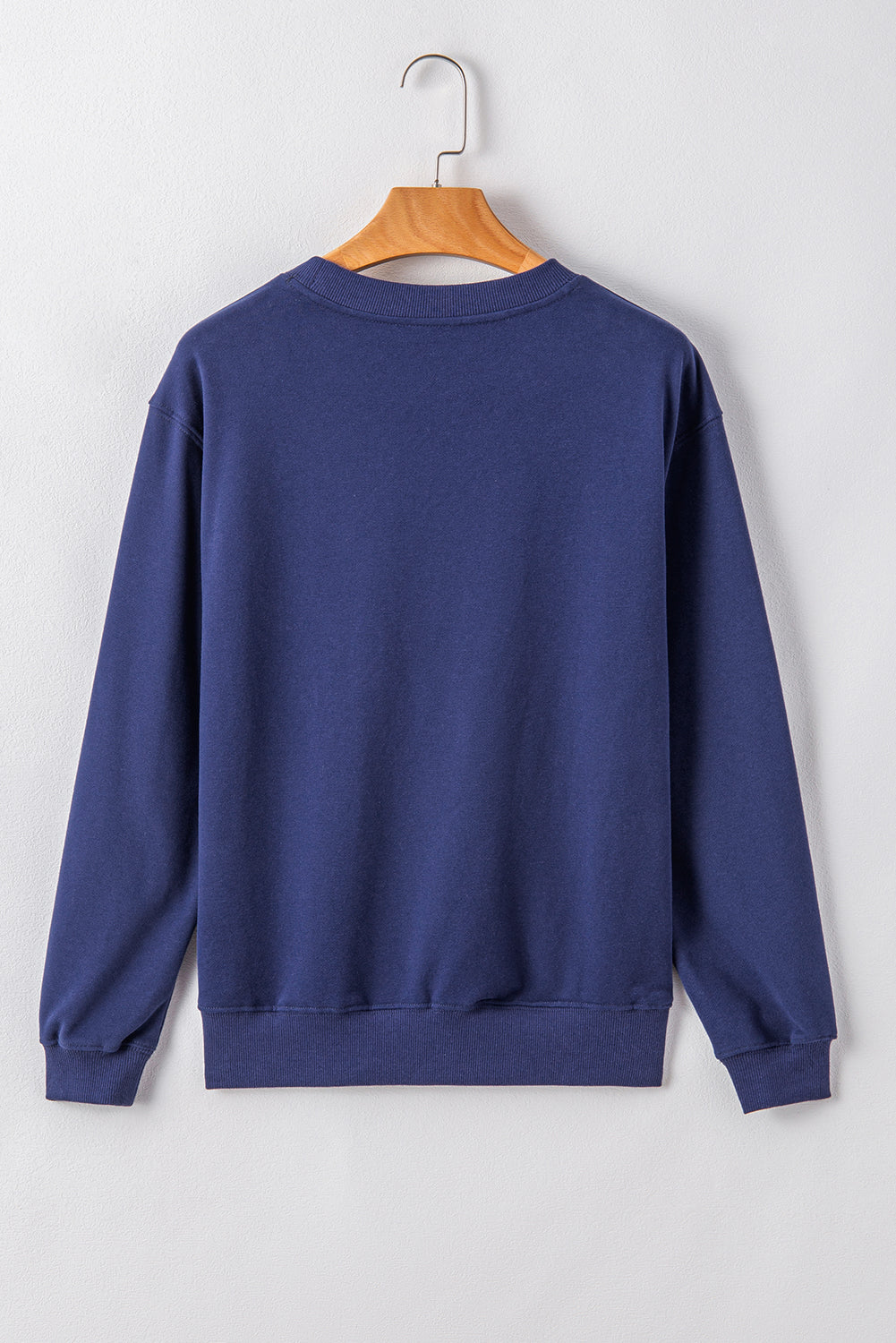 Navy Blue Plain Drop Shoulder Crewneck Pullover Sweatshirt Sweatshirts & Hoodies JT's Designer Fashion