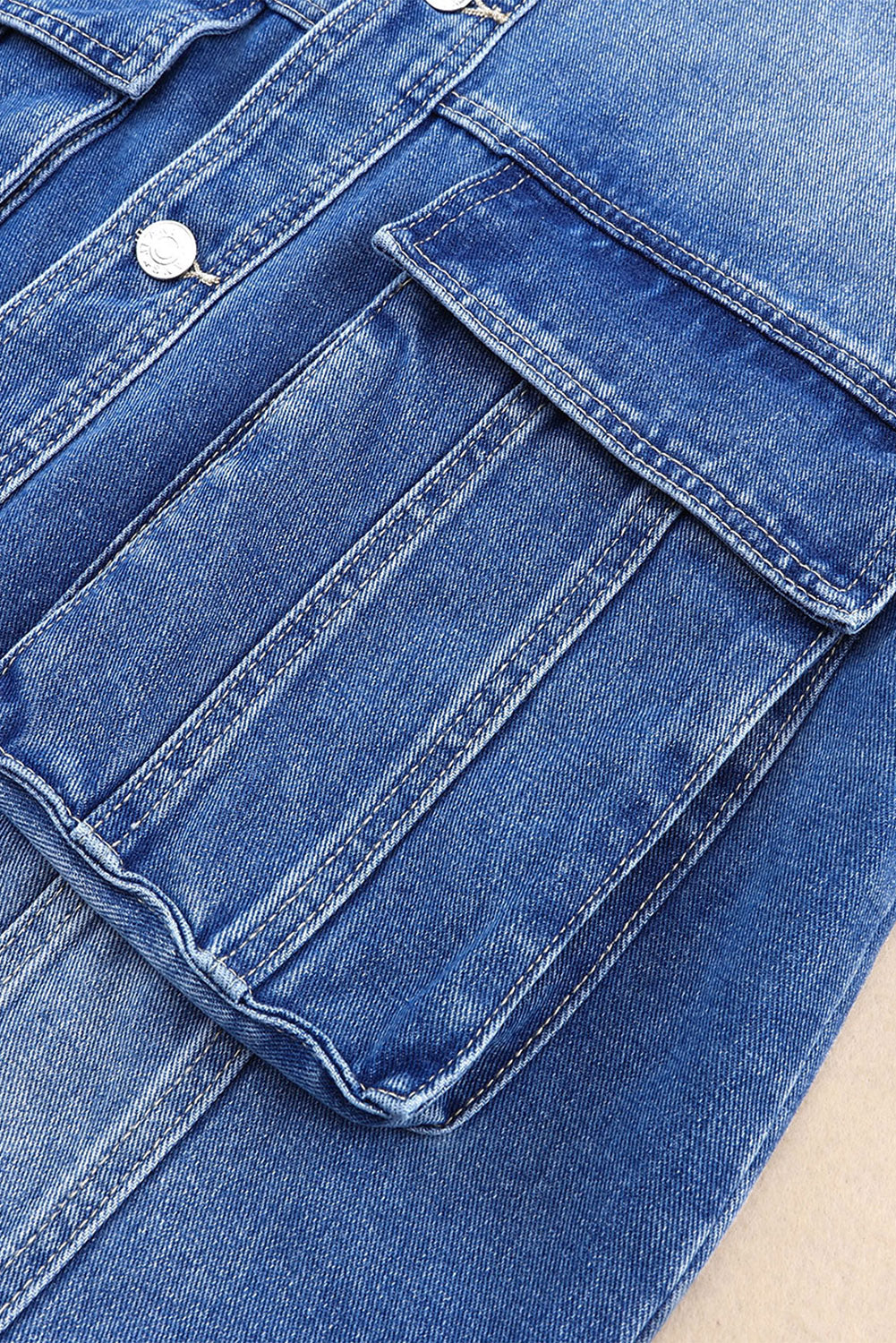 Blue Chest Pockets Drop Shoulder Loose Denim Jacket Denim Jackets JT's Designer Fashion