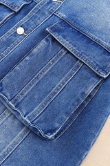 Blue Chest Pockets Drop Shoulder Loose Denim Jacket Denim Jackets JT's Designer Fashion