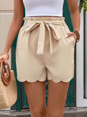 Frill Tied Shorts with Pockets Bottoms JT's Designer Fashion
