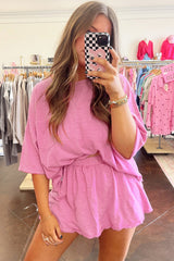 Sachet Pink Loose Fit Half Sleeve T Shirt and High Waist Skirt Set Two Piece Dresses JT's Designer Fashion