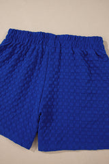 Sky Blue Jacquard Textured Buttoned Tee and Shorts Set Short Sets JT's Designer Fashion