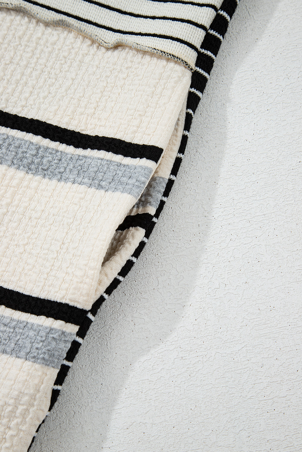 Black Stripe Colorblock Knit Henley Collar Shift Long Sleeve Mini Dress Mini Dresses JT's Designer Fashion