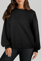 Black Solid O Neck High Low Hem Pullover Sweatshirt Sweatshirts & Hoodies JT's Designer Fashion