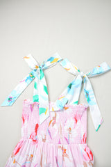 Pink Floral Print Knotted Shoulder Smocked Maxi Dress Floral Dresses JT's Designer Fashion