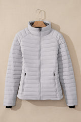 Silvery Solid Color Quilted Zip-up Puffer Jacket Jackets JT's Designer Fashion