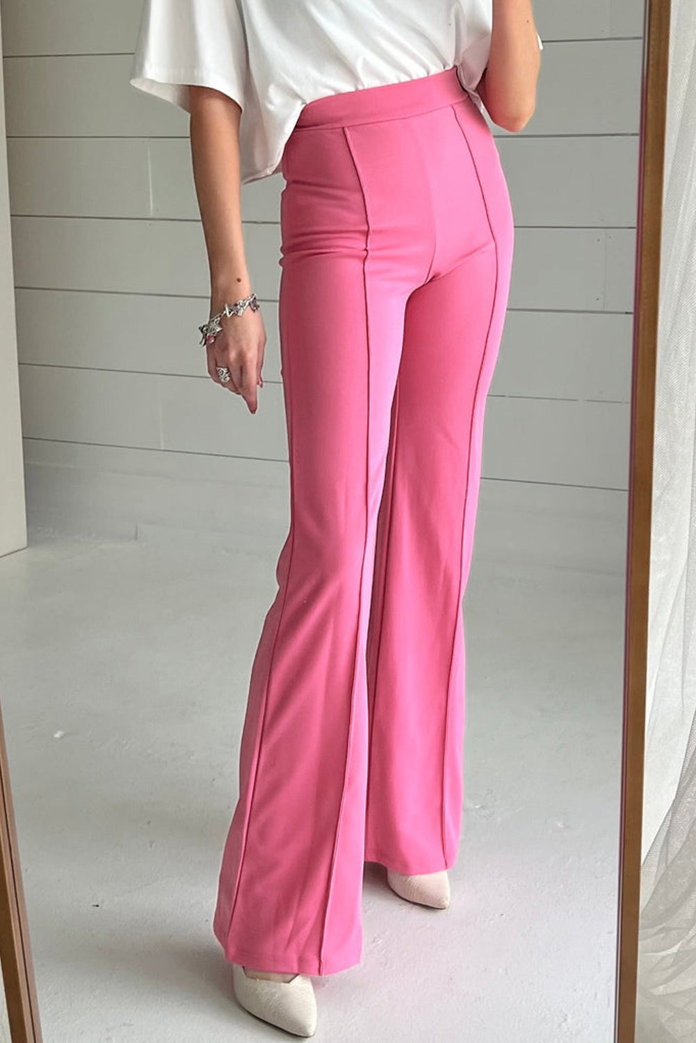 Sachet Pink High Waist Central Seam Flared Pants Pants & Culotte JT's Designer Fashion