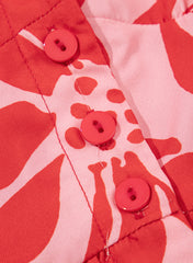 Red Boho Floral Short Sleeve V Neck Buttoned Shirred Waist Long Dress Floral Dresses JT's Designer Fashion